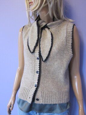 ZARA TIE NECK CONTRAST SWEATER VEST GILET RARE LONDON ZARA